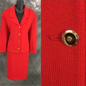 BEAUTIFUL St John collection knit orange red jacket skirt suit size 14